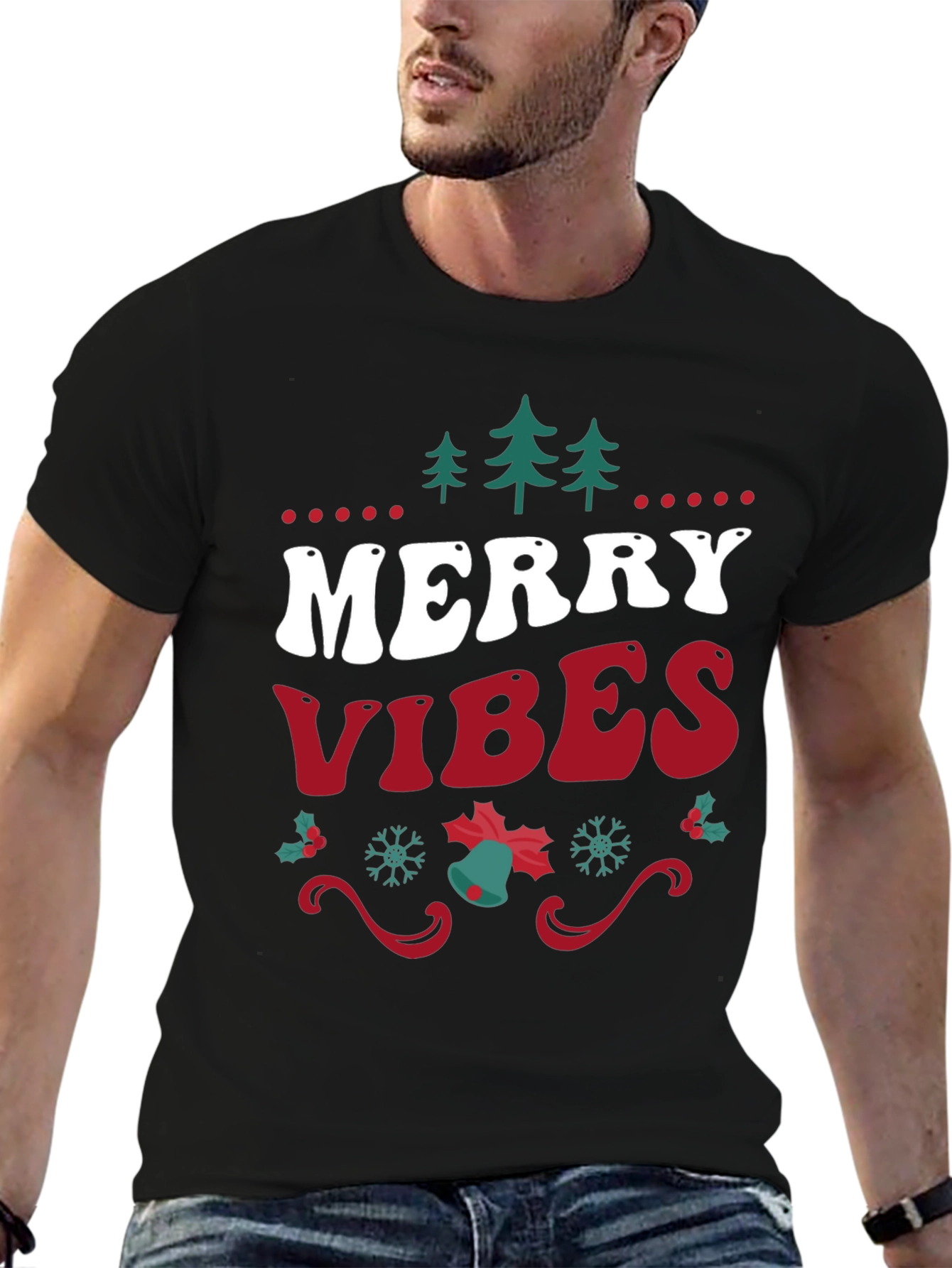 Merry Vibes Christmas Graphic Tee - Holiday Fun!