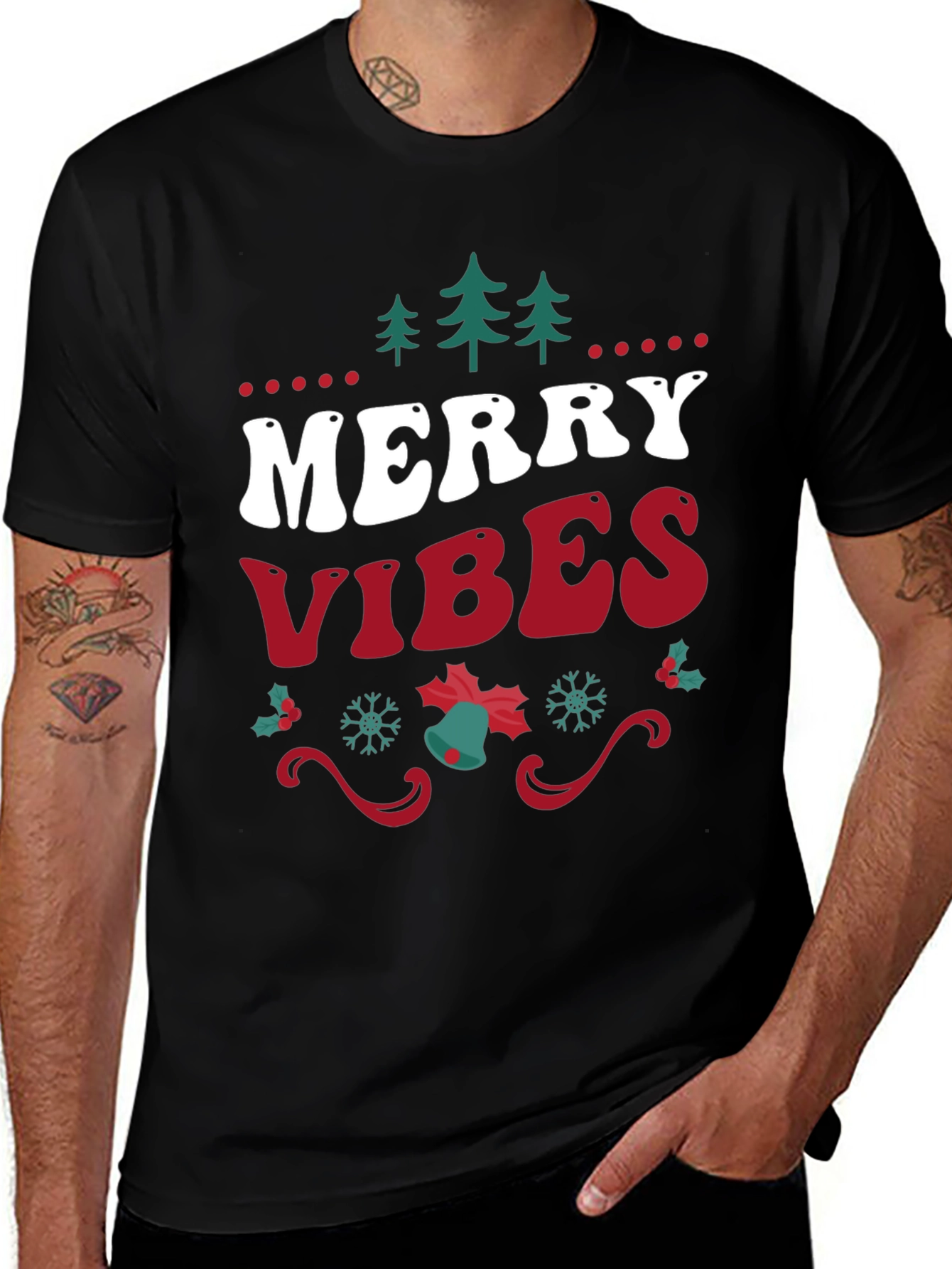 Merry Vibes Christmas Graphic Tee - Holiday Fun!