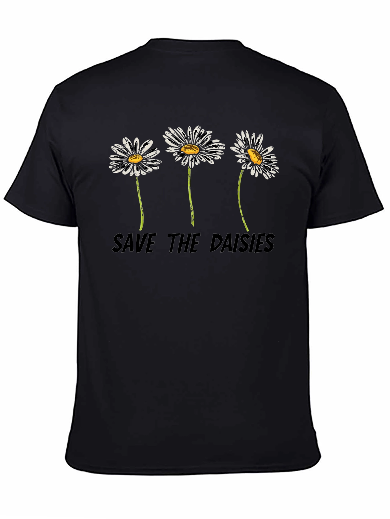 Save the Daisies Graphic Tee - Black Cotton T-Shirt