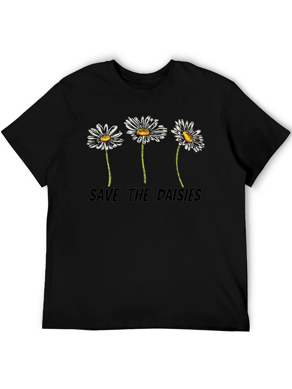 Save the Daisies Graphic Tee - Black Cotton T-Shirt