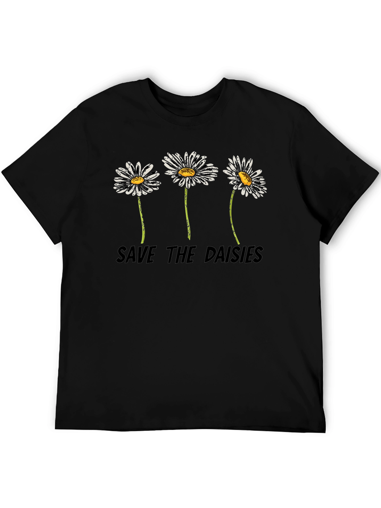 Save the Daisies Graphic Tee - Black Cotton T-Shirt