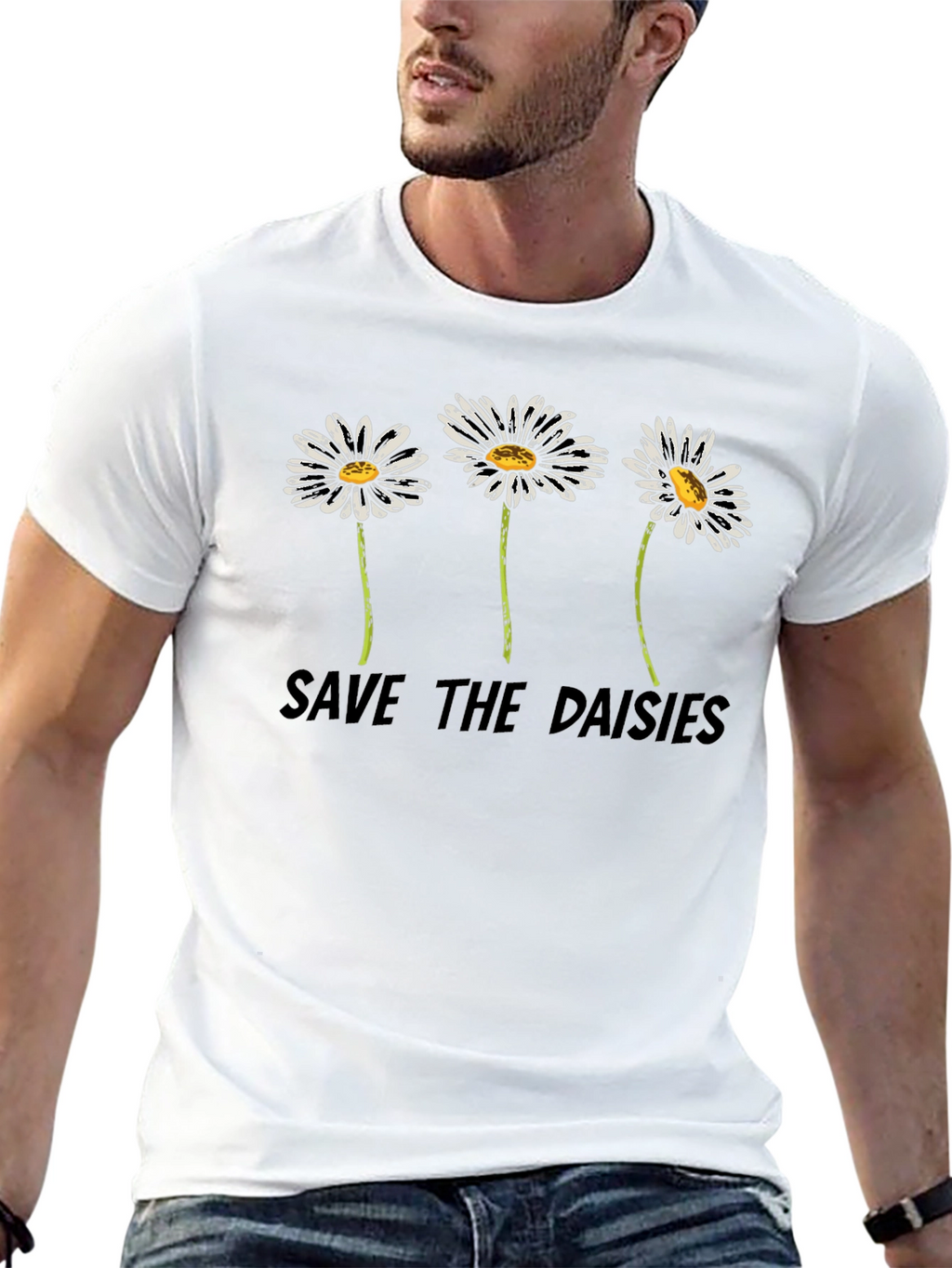 Save the Daisies Graphic Tee - Black Cotton T-Shirt