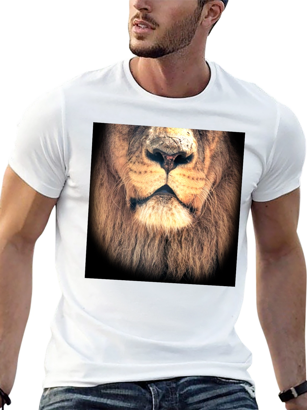 Lion Face Graphic Print Black T-Shirt