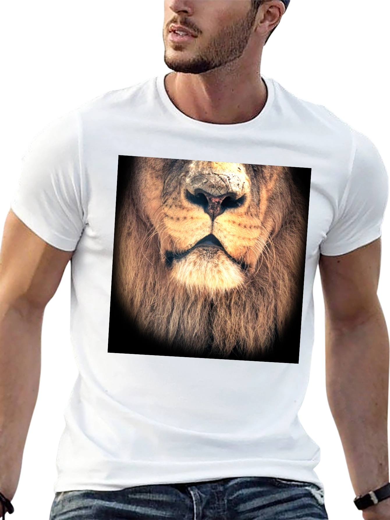 Lion Face Graphic Print Black T-Shirt