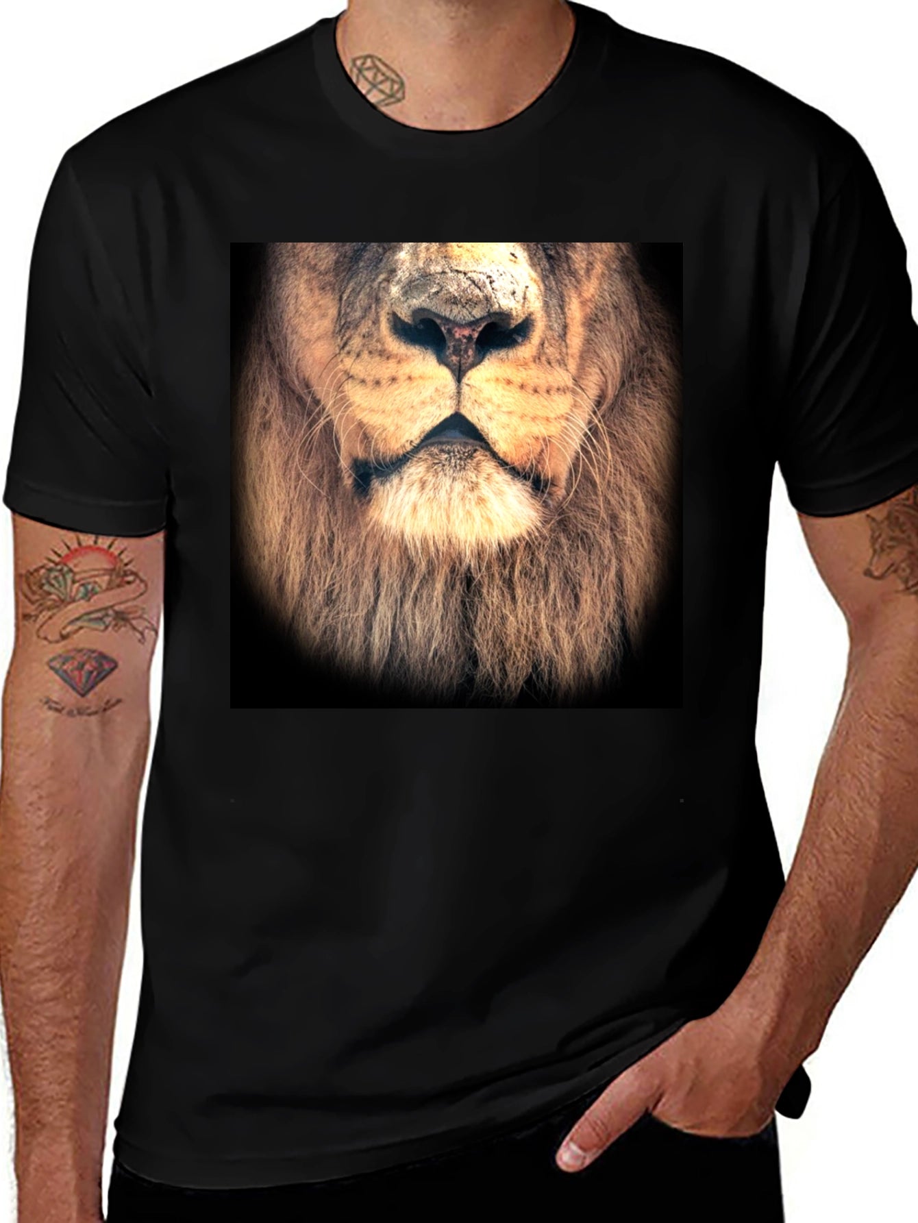 Lion Face Graphic Print Black T-Shirt
