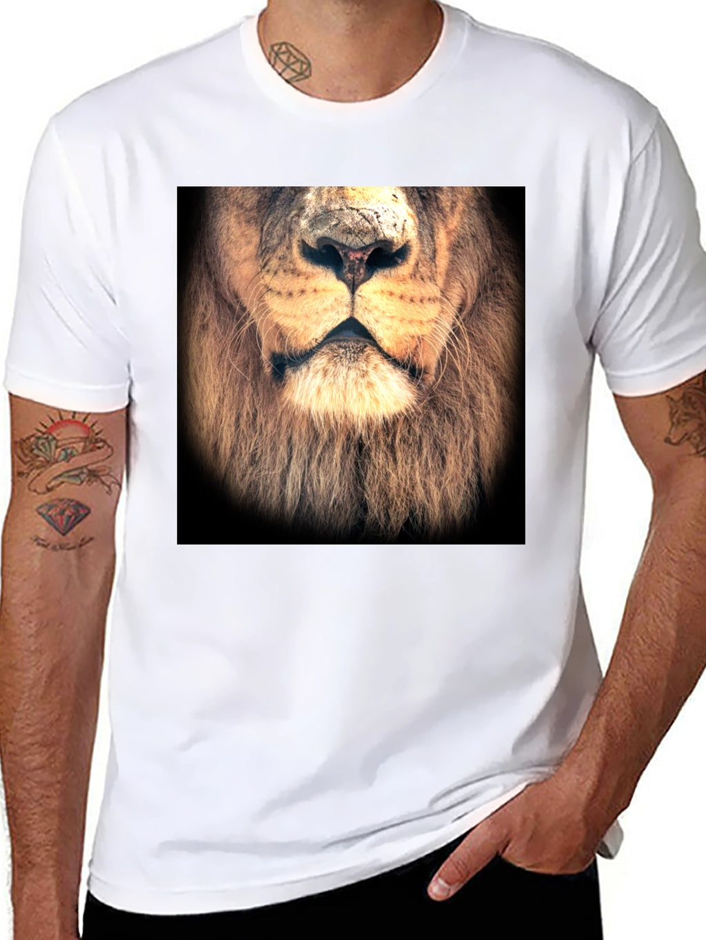 Lion Face Graphic Print Black T-Shirt