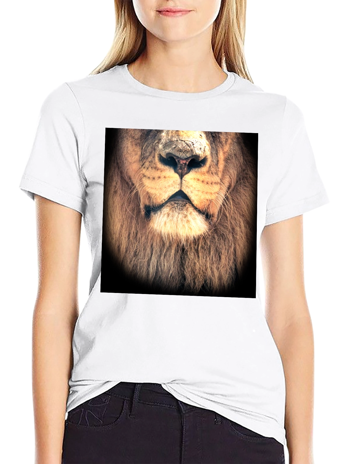 Lion Face Graphic Print Black T-Shirt