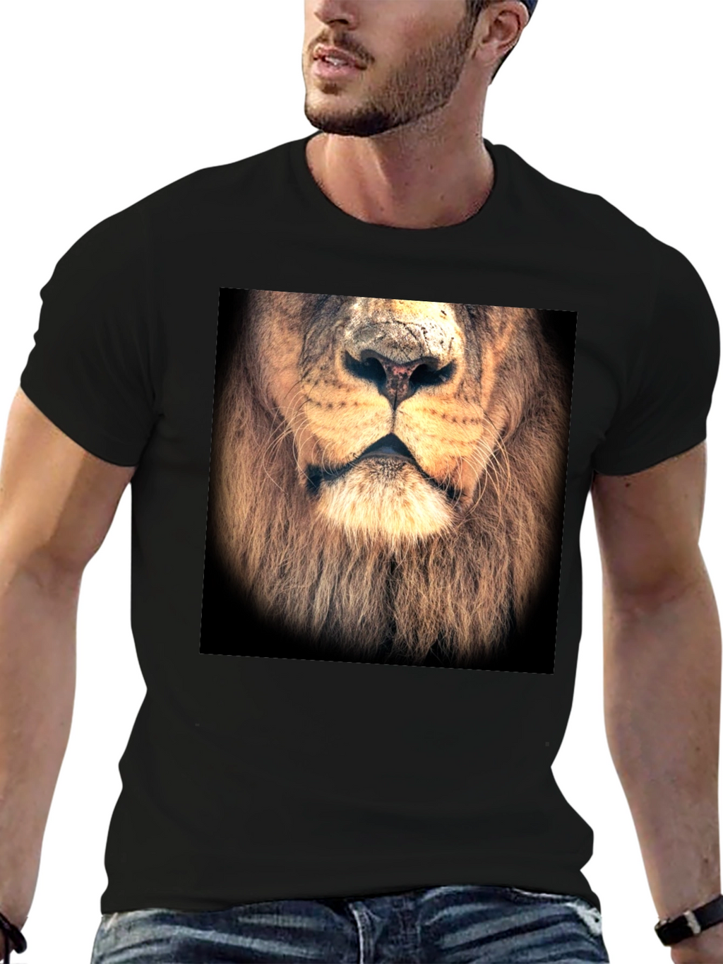Lion Face Graphic Print Black T-Shirt