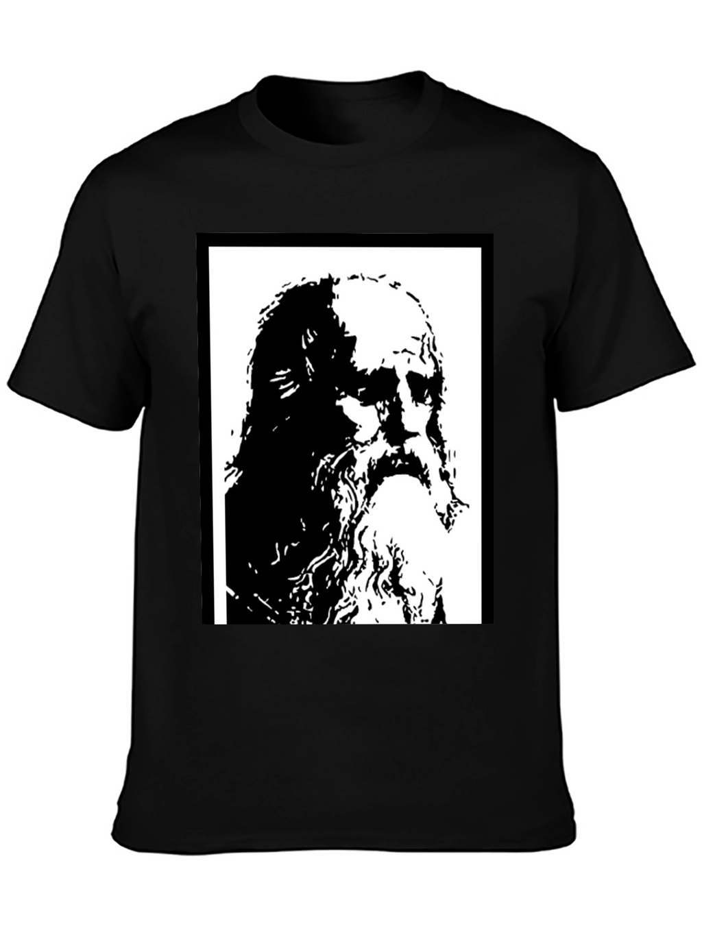 Black T-Shirt with Artistic Portrait Print