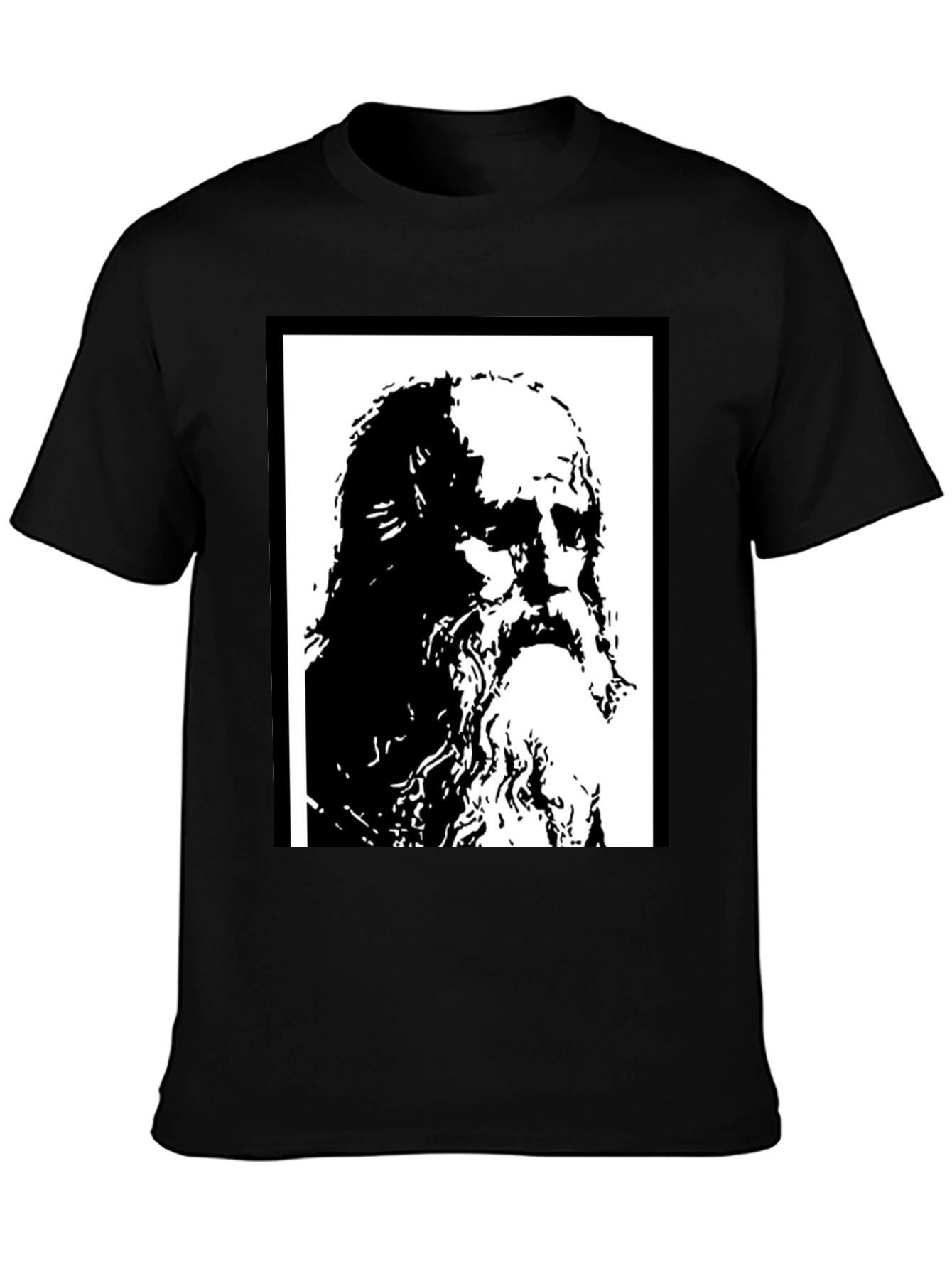 Black T-Shirt with Artistic Portrait Print