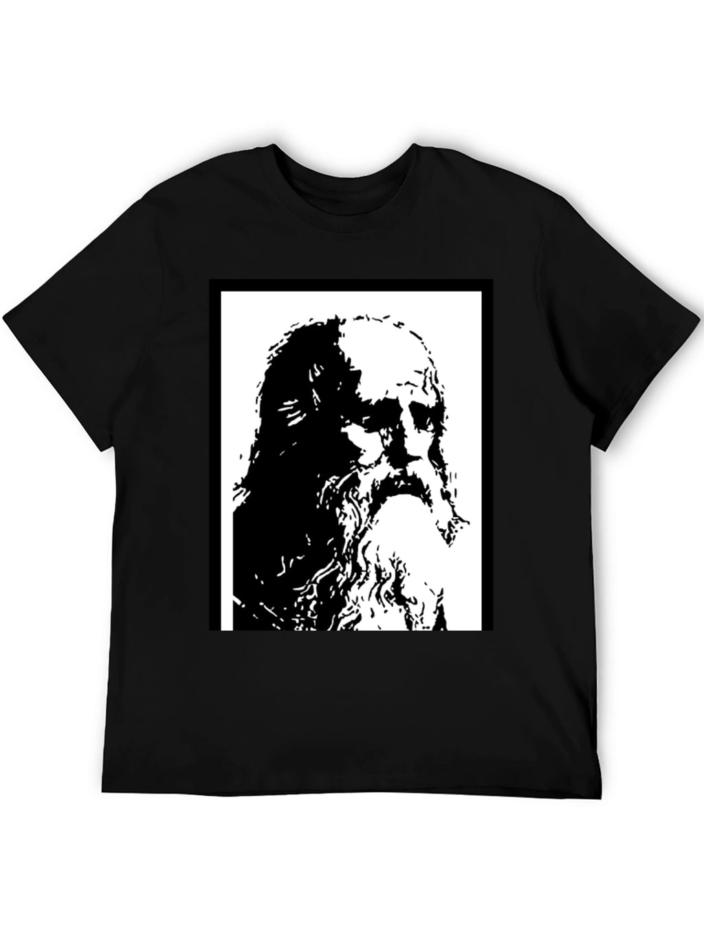 Black T-Shirt with Artistic Portrait Print