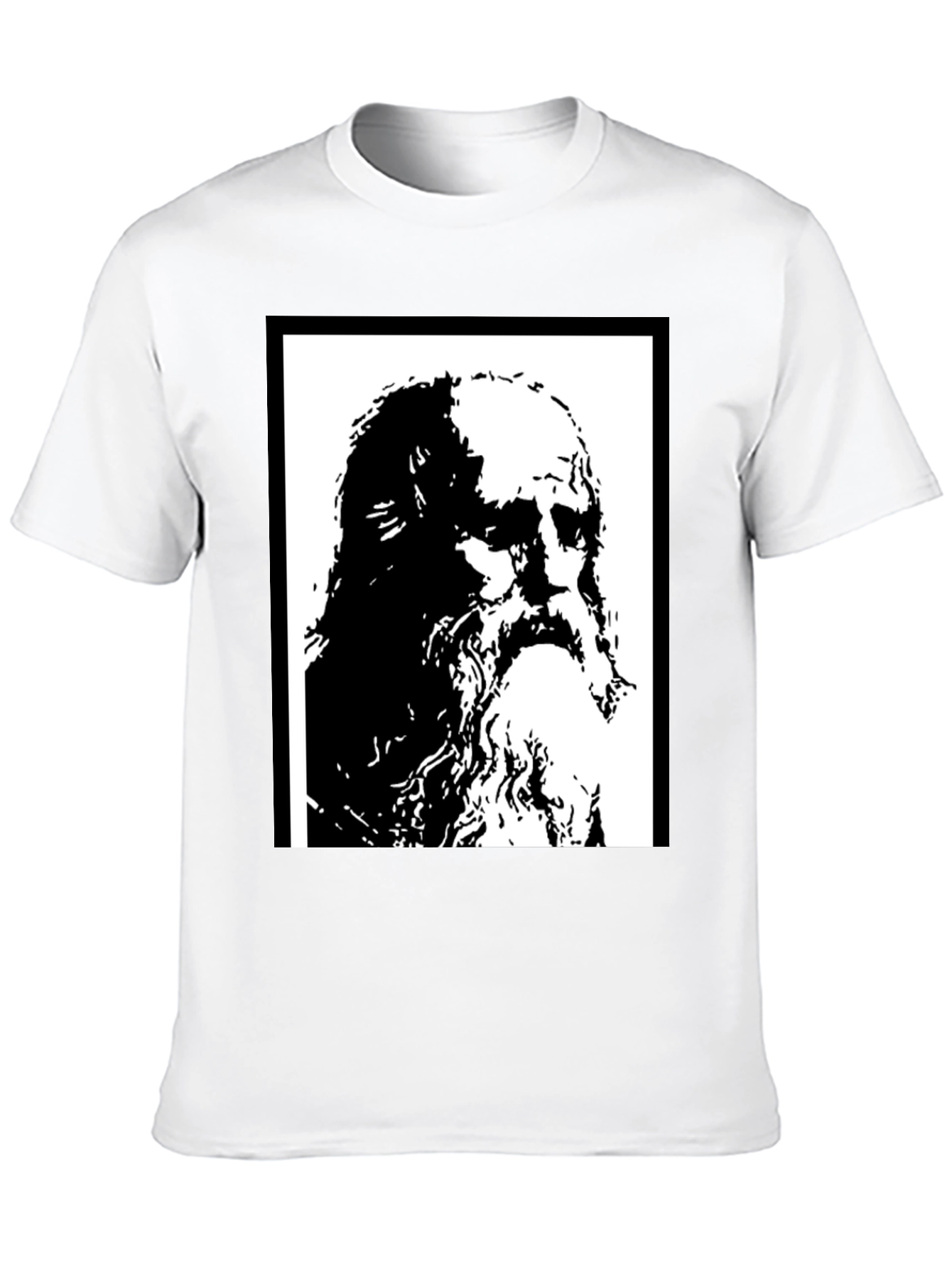 Black T-Shirt with Artistic Portrait Print