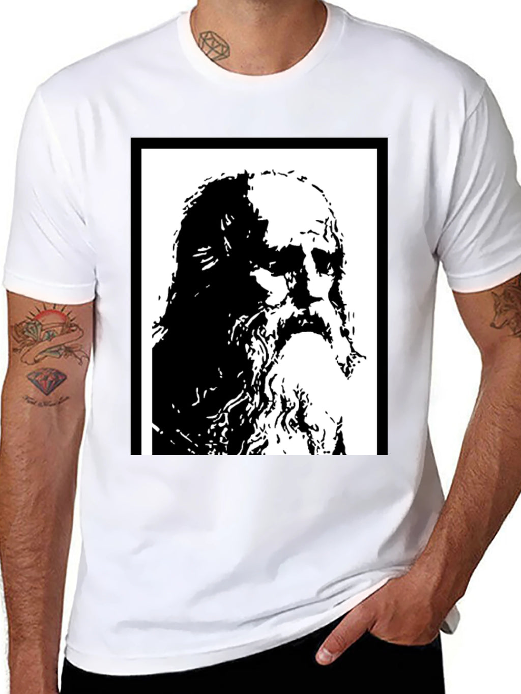 Black T-Shirt with Artistic Portrait Print