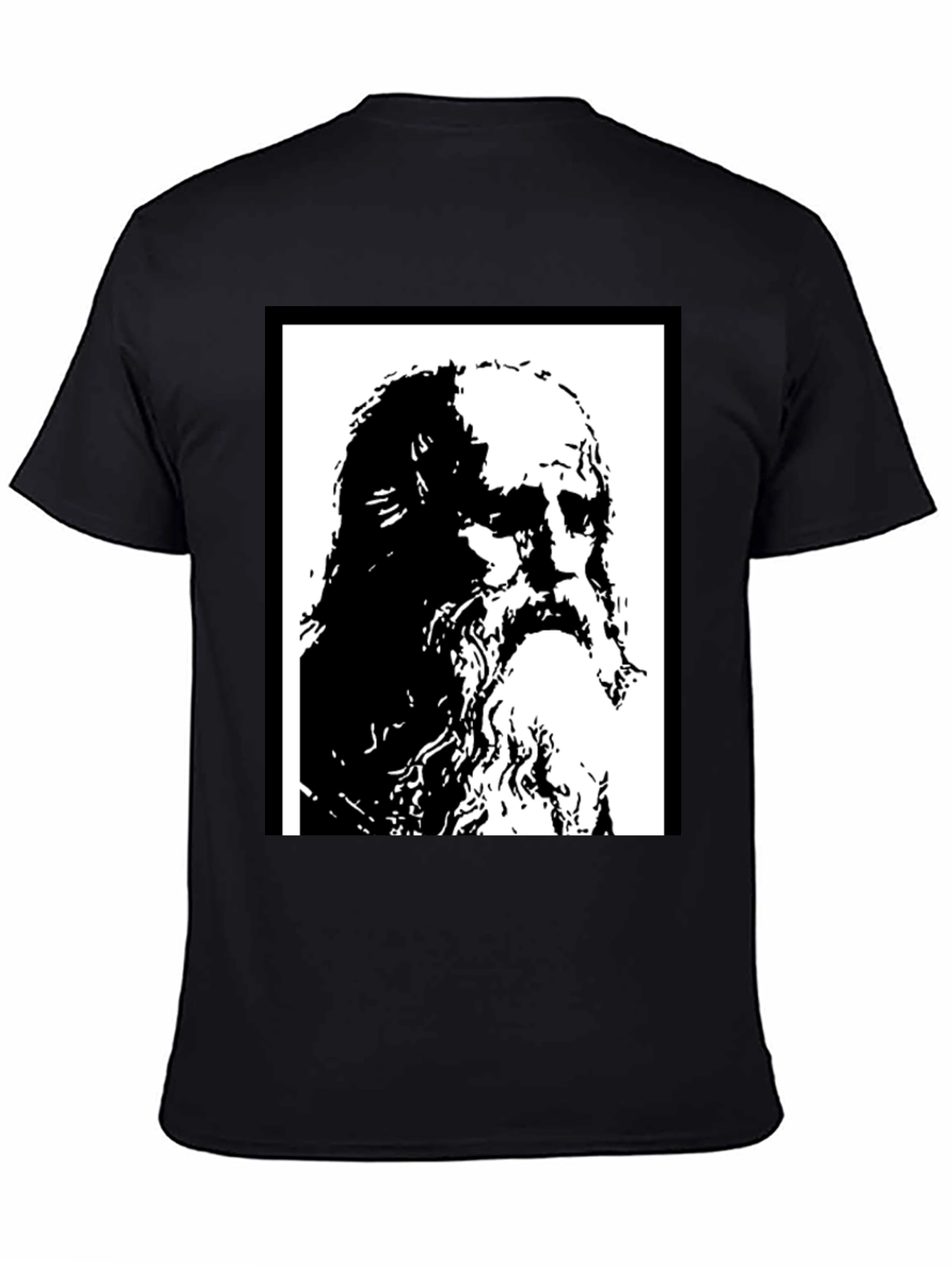 Black T-Shirt with Artistic Portrait Print