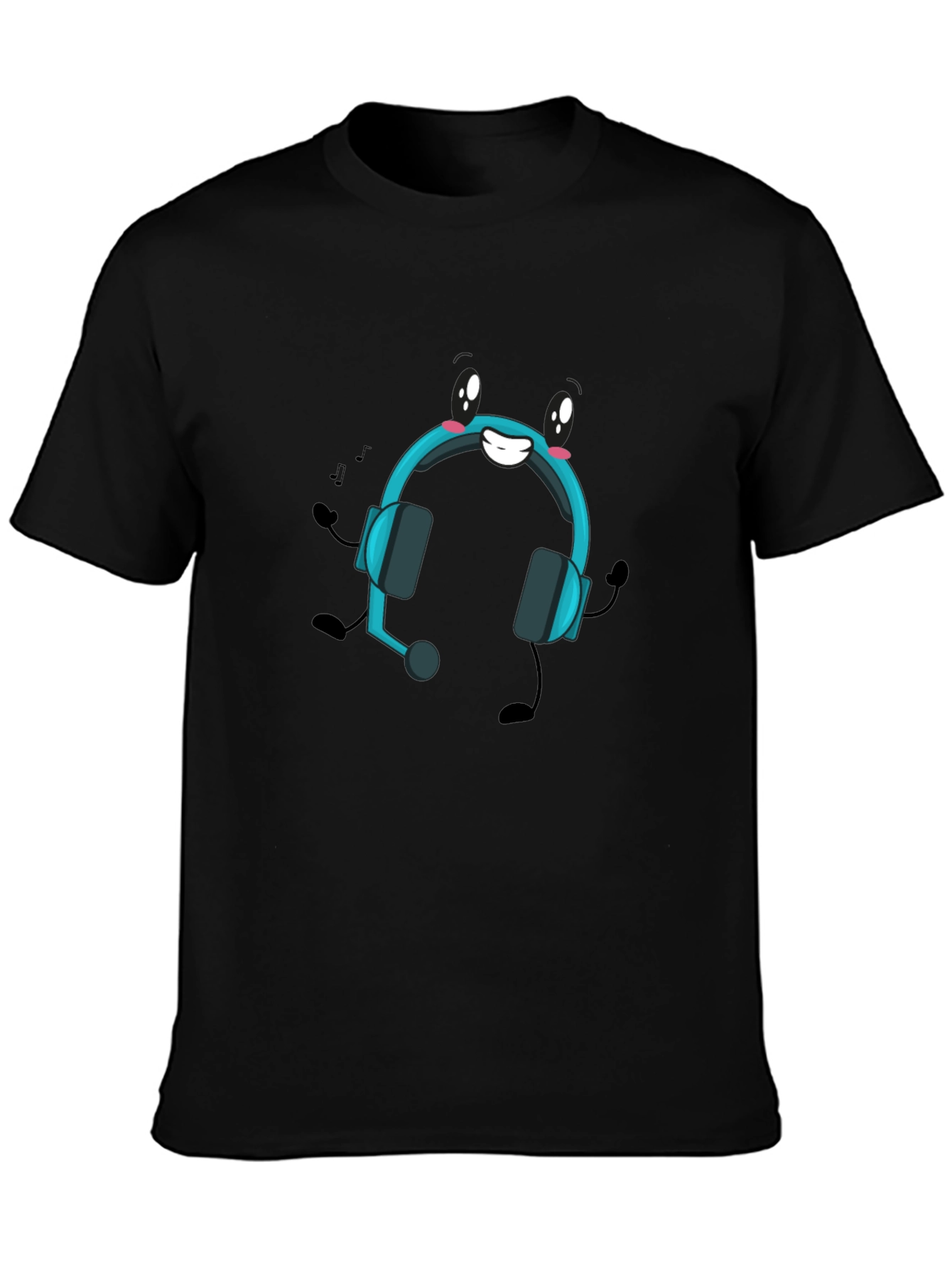 Cartoon Headphone Black T-Shirt