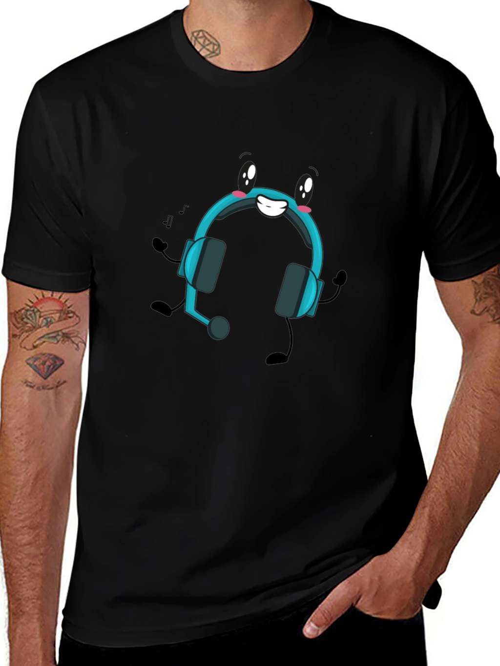Cartoon Headphone Black T-Shirt