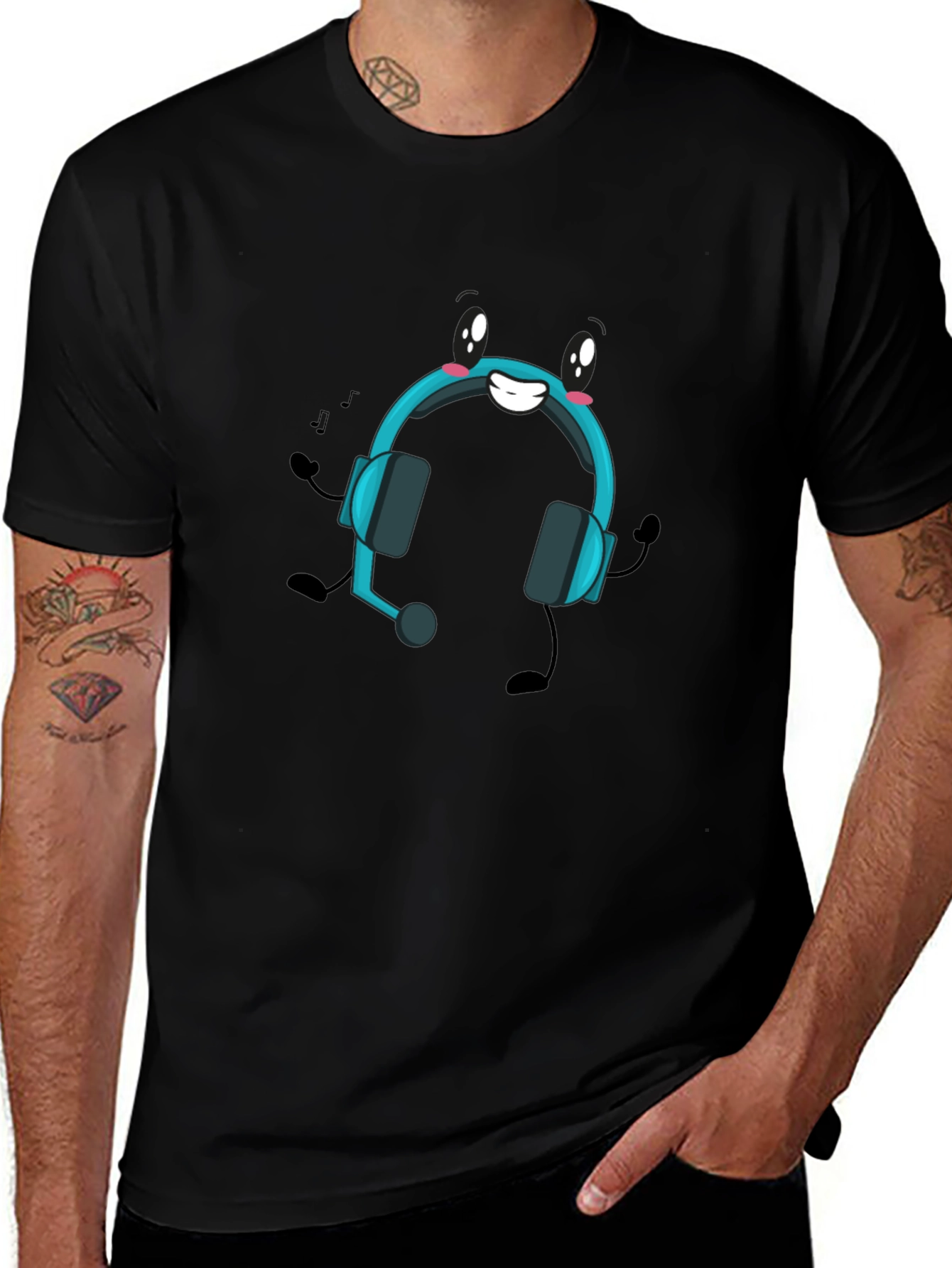 Cartoon Headphone Black T-Shirt