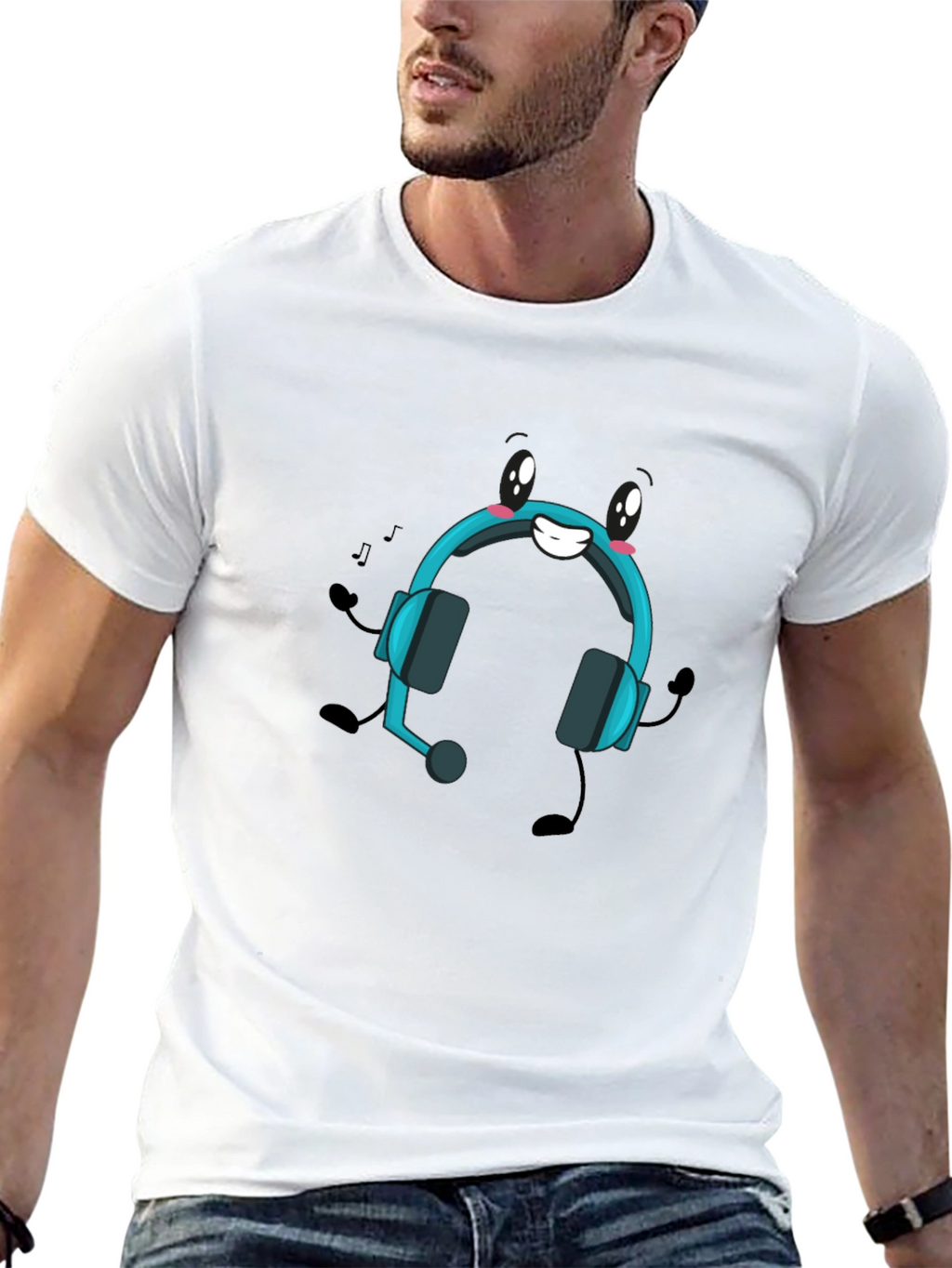 Cartoon Headphone Black T-Shirt