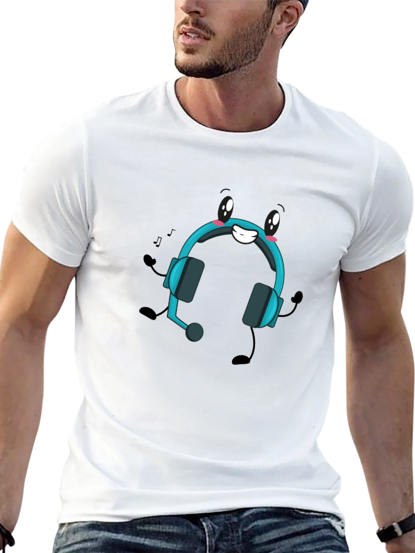 Cartoon Headphone Black T-Shirt
