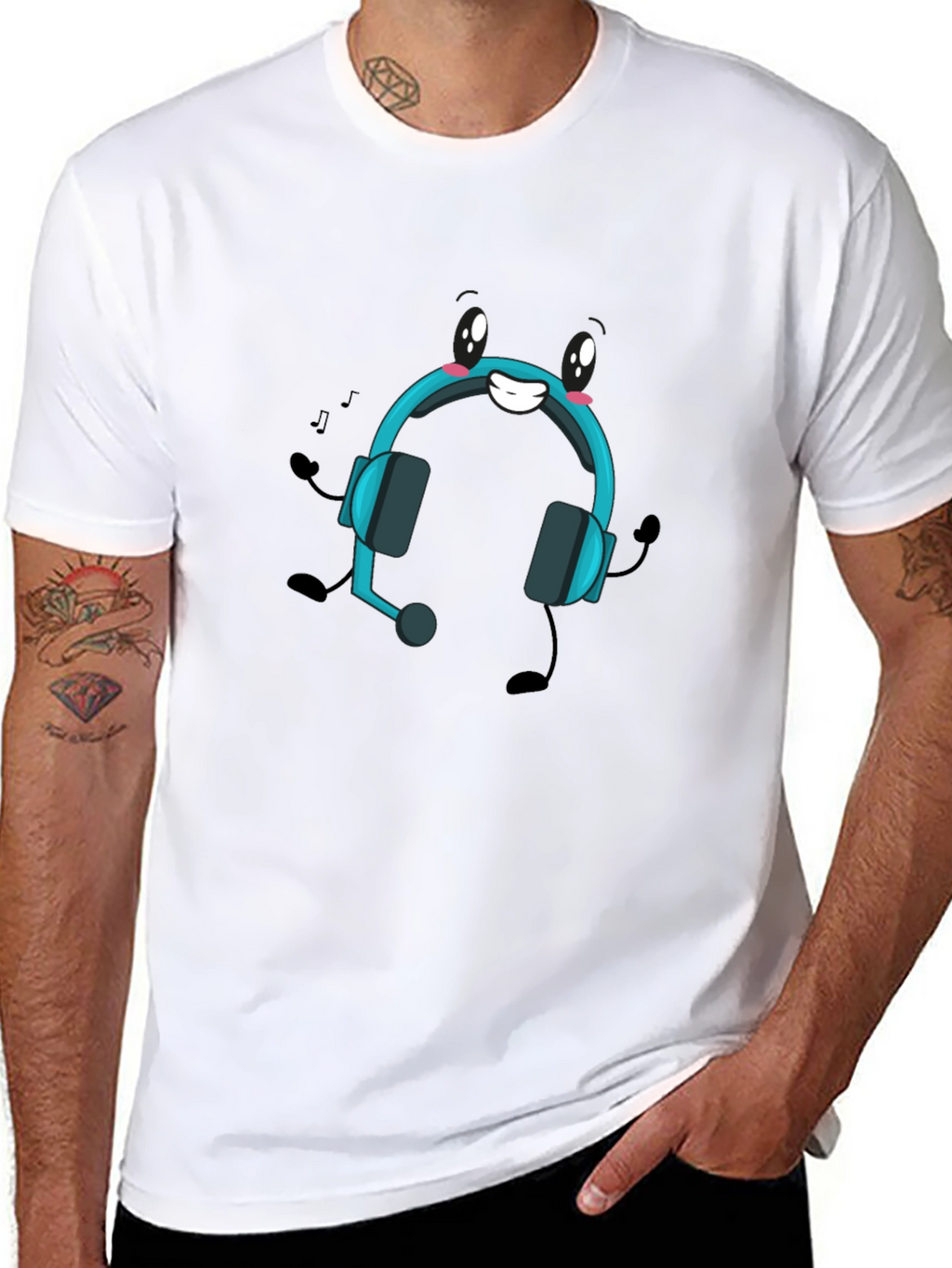 Cartoon Headphone Black T-Shirt