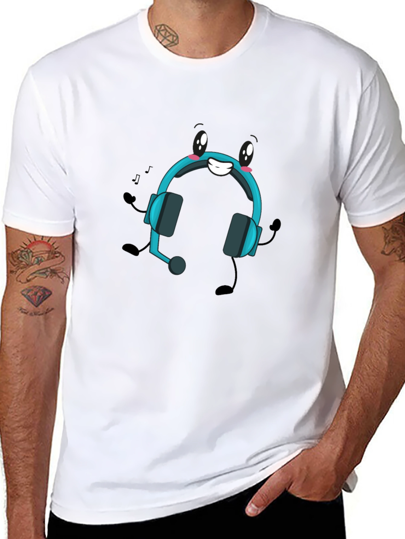 Cartoon Headphone Black T-Shirt