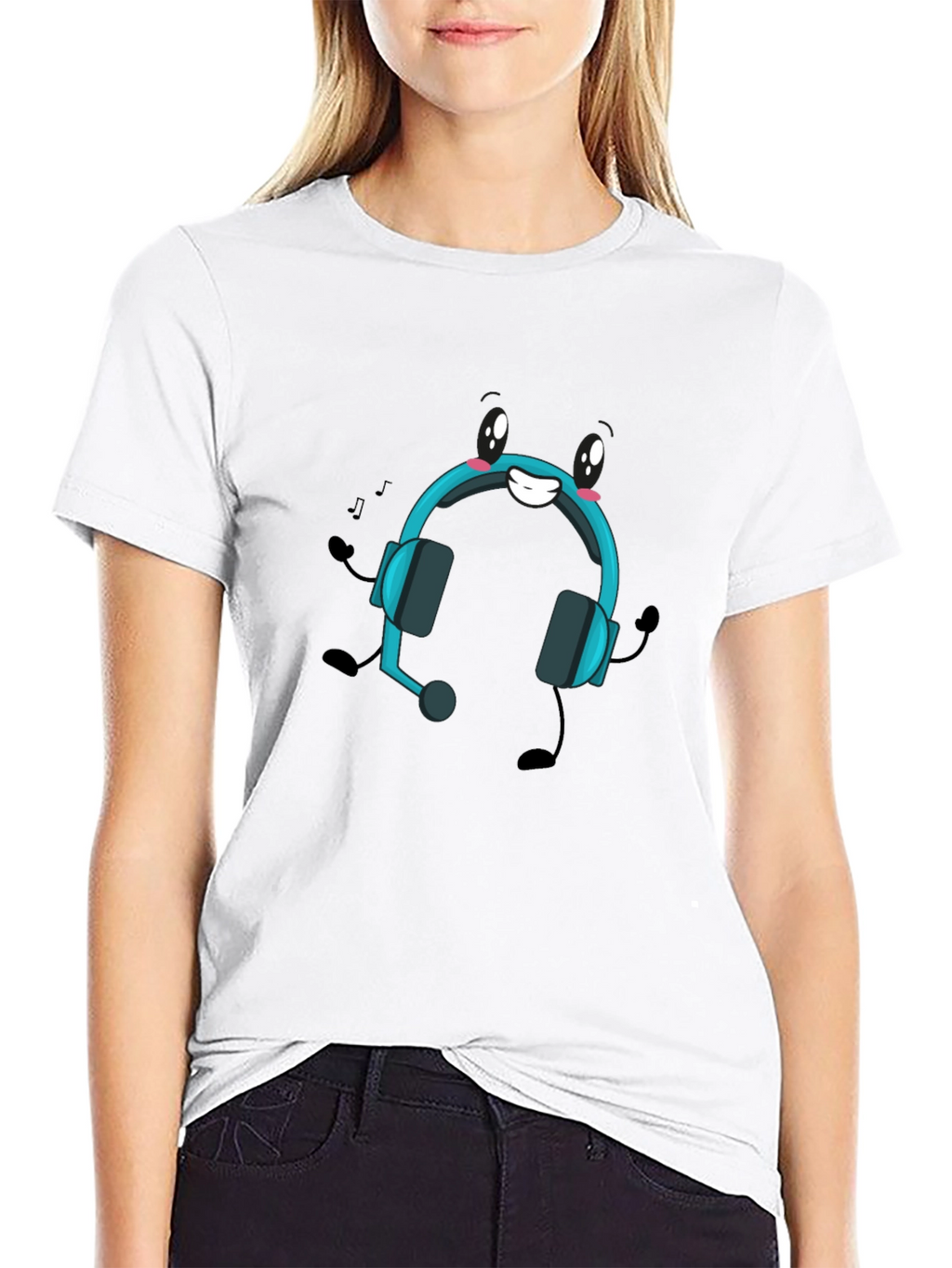 Cartoon Headphone Black T-Shirt