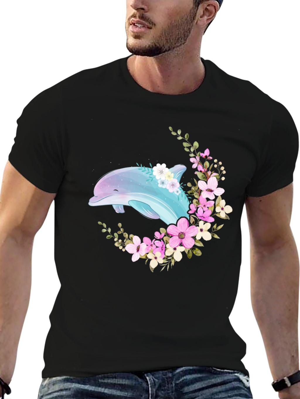Dolphin Floral T-Shirt - Black