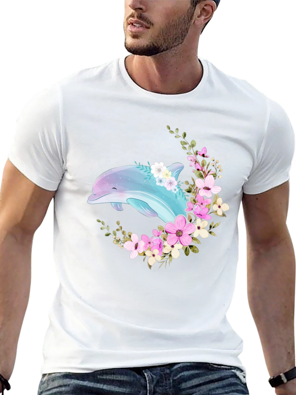 Dolphin Floral T-Shirt - Black