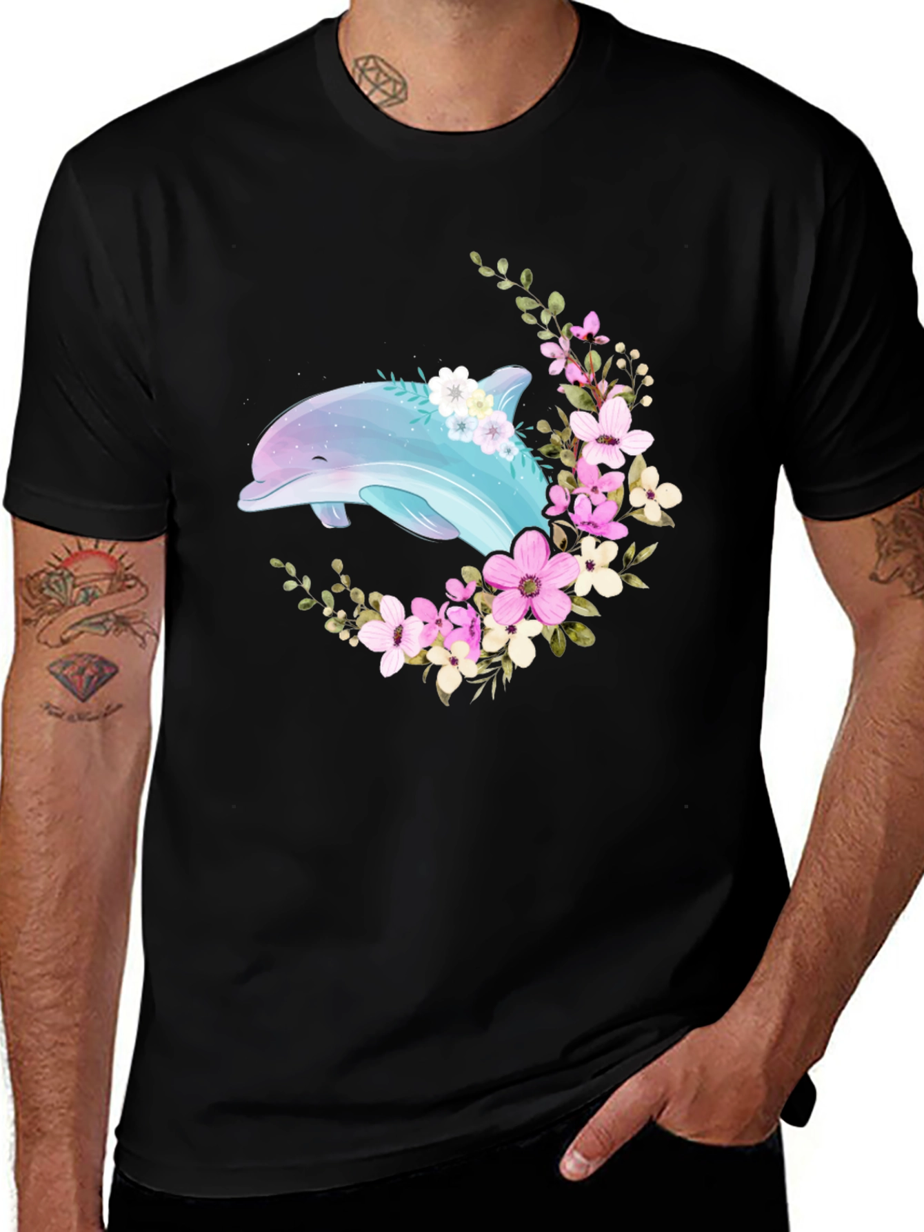 Dolphin Floral T-Shirt - Black