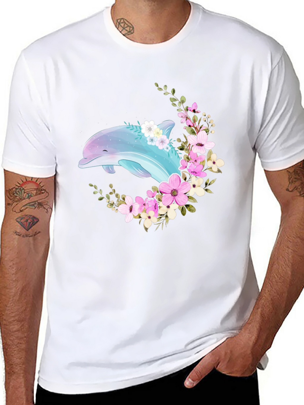 Dolphin Floral T-Shirt - Black