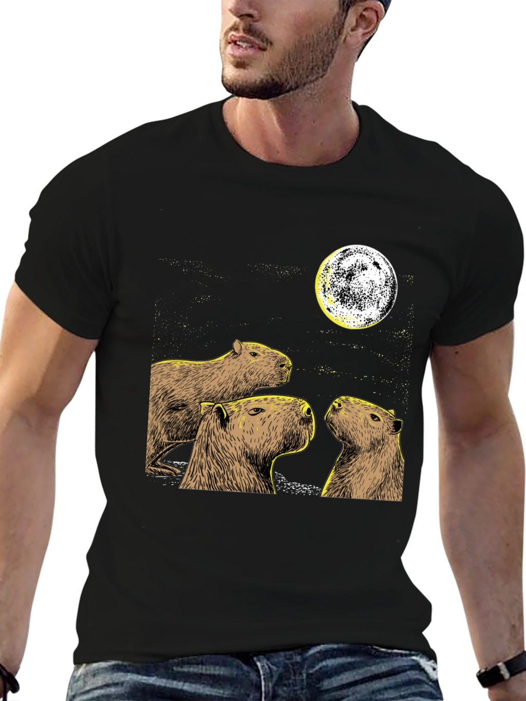 Capybara Moon Black T-Shirt