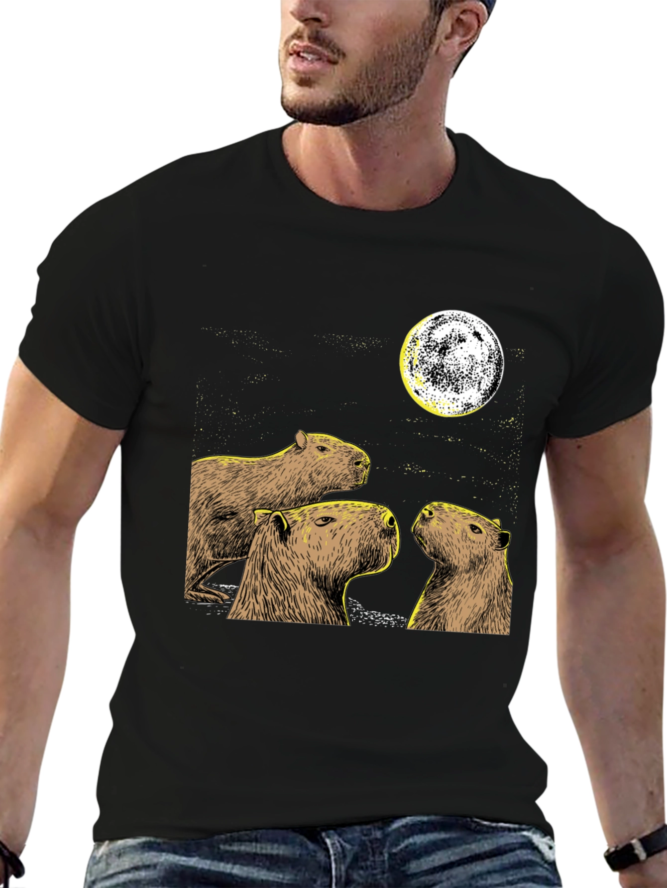 Capybara Moon Black T-Shirt