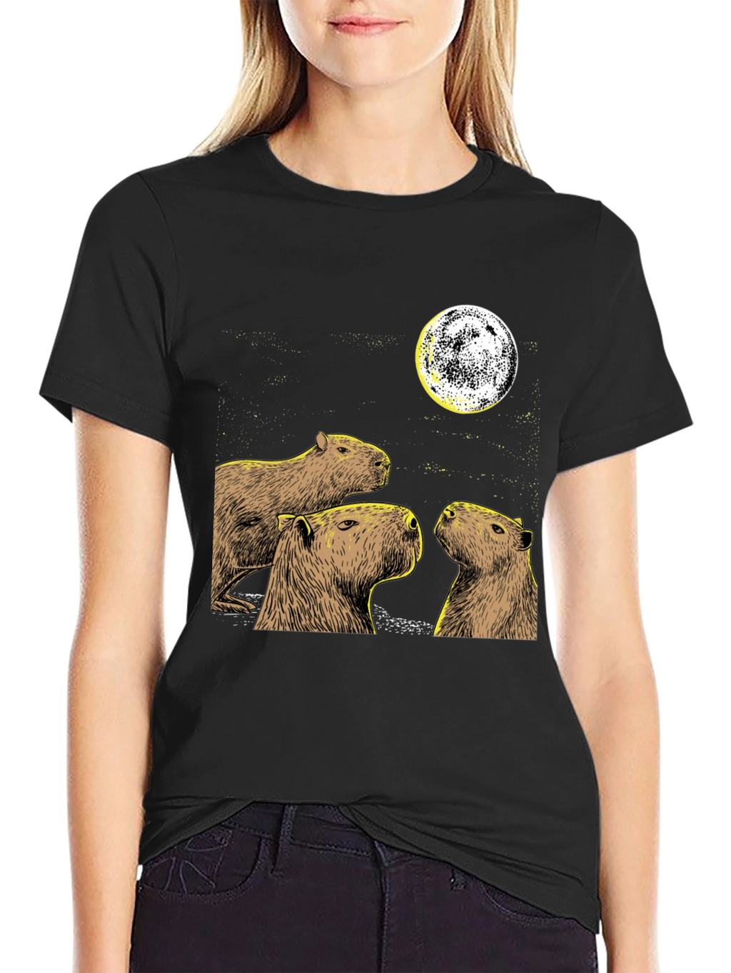 Capybara Moon Black T-Shirt