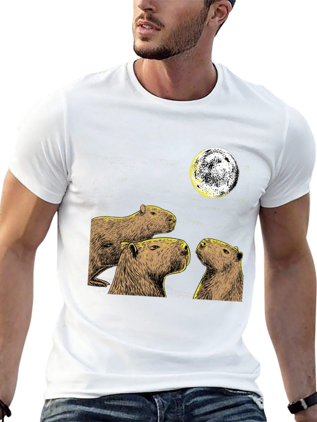 Capybara Moon Black T-Shirt