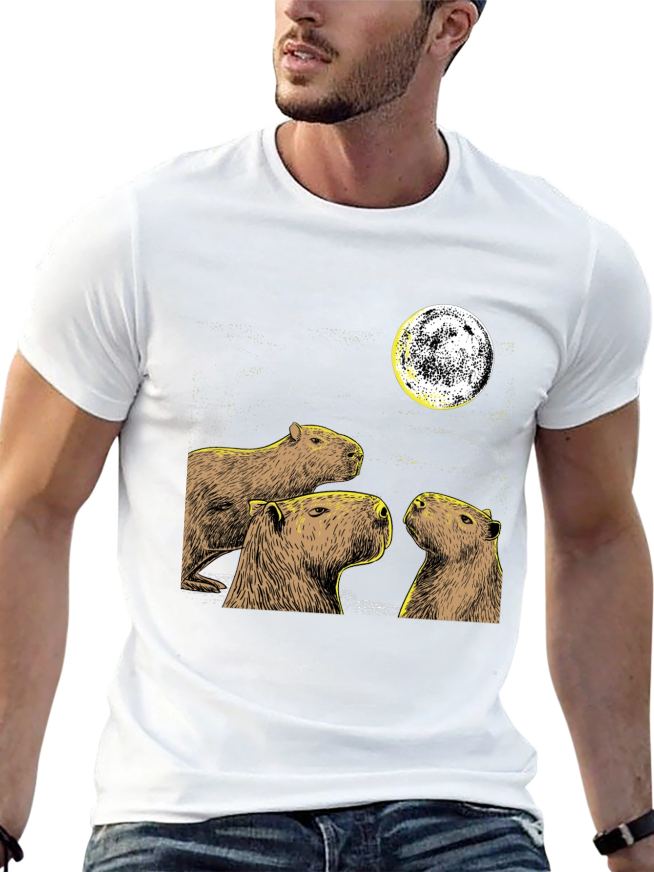 Capybara Moon Black T-Shirt