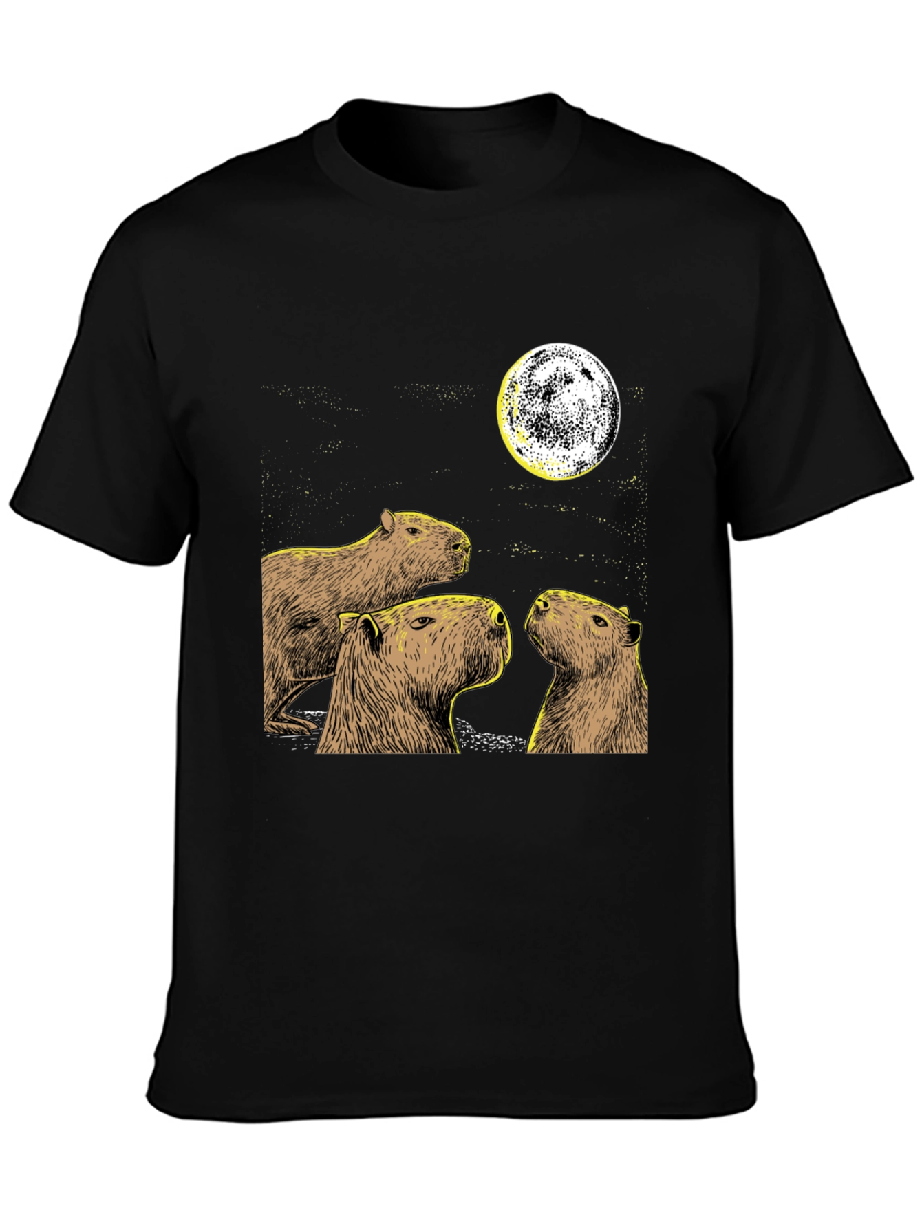 Capybara Moon Black T-Shirt