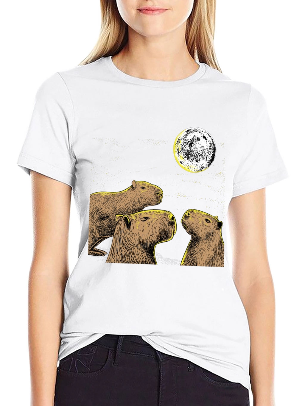 Capybara Moon Black T-Shirt