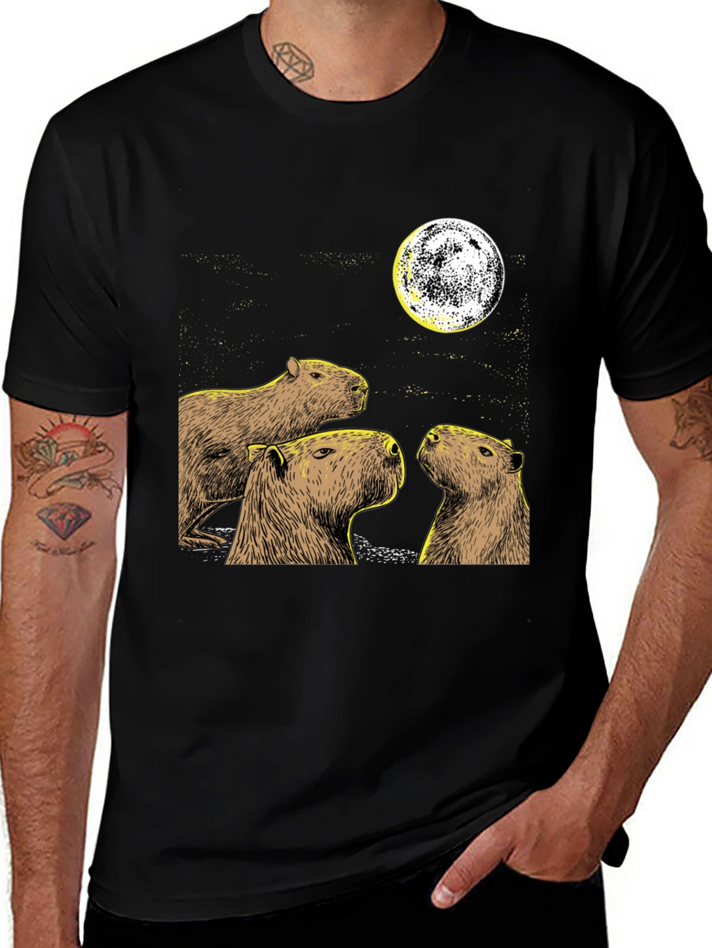 Capybara Moon Black T-Shirt