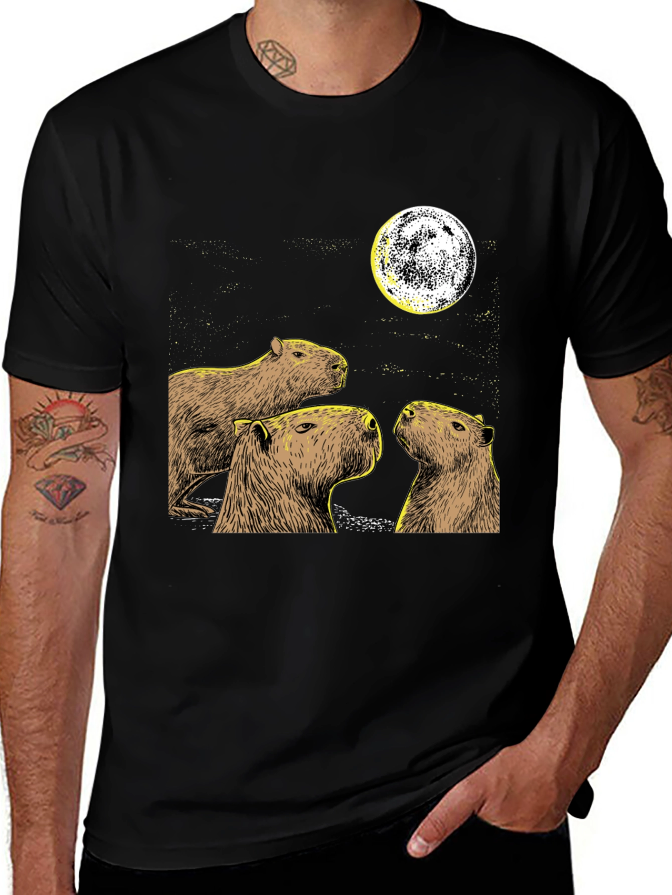 Capybara Moon Black T-Shirt