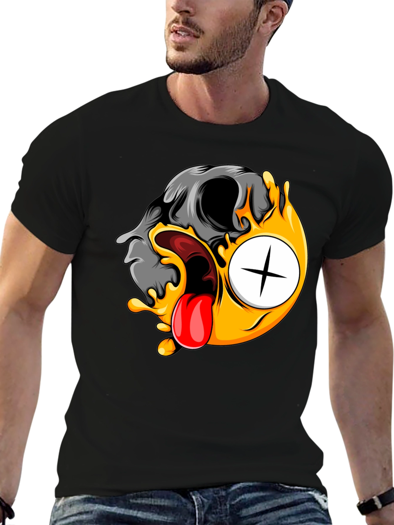Skull Emoji Graphic Tee - Black