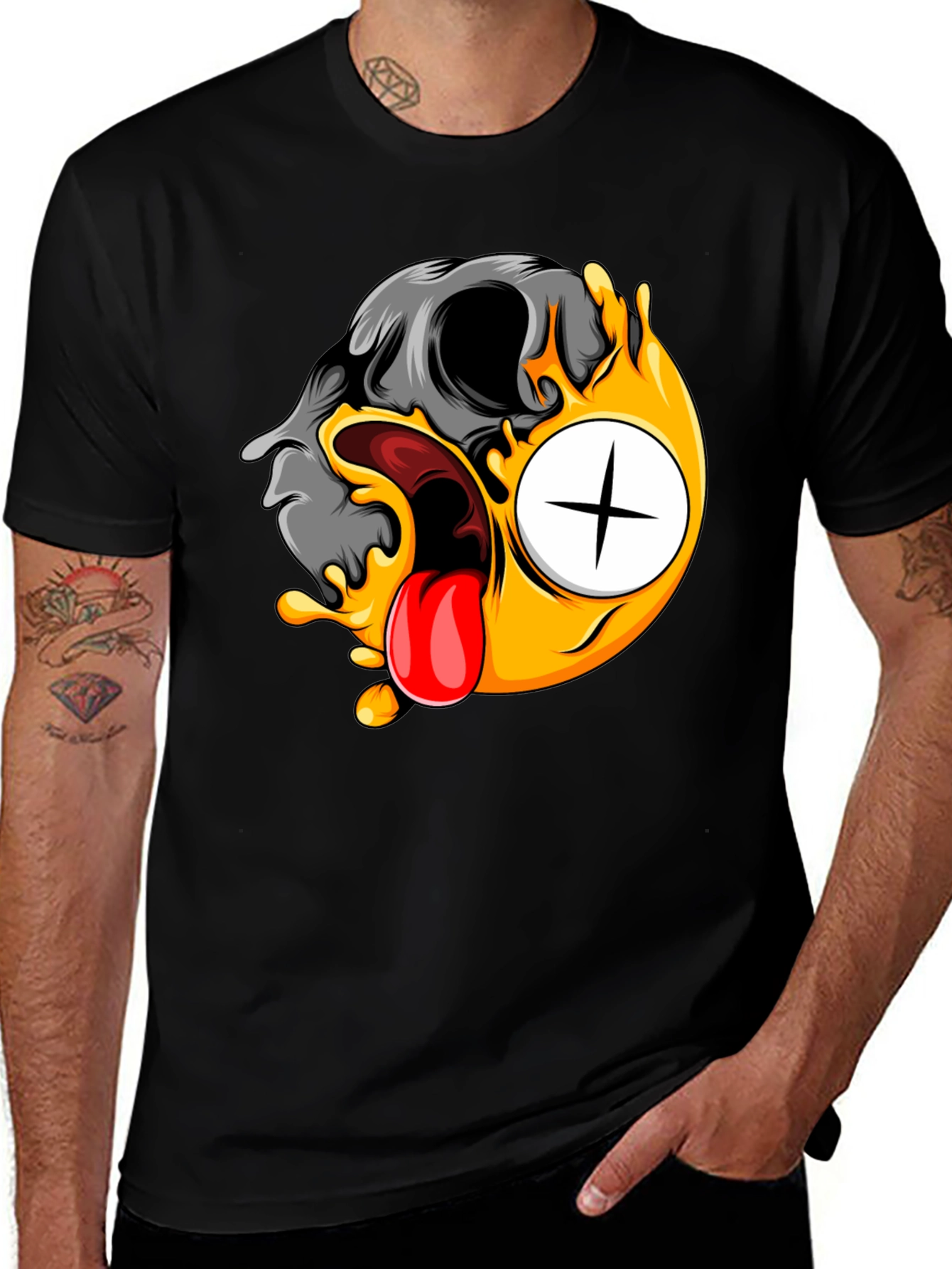 Skull Emoji Graphic Tee - Black