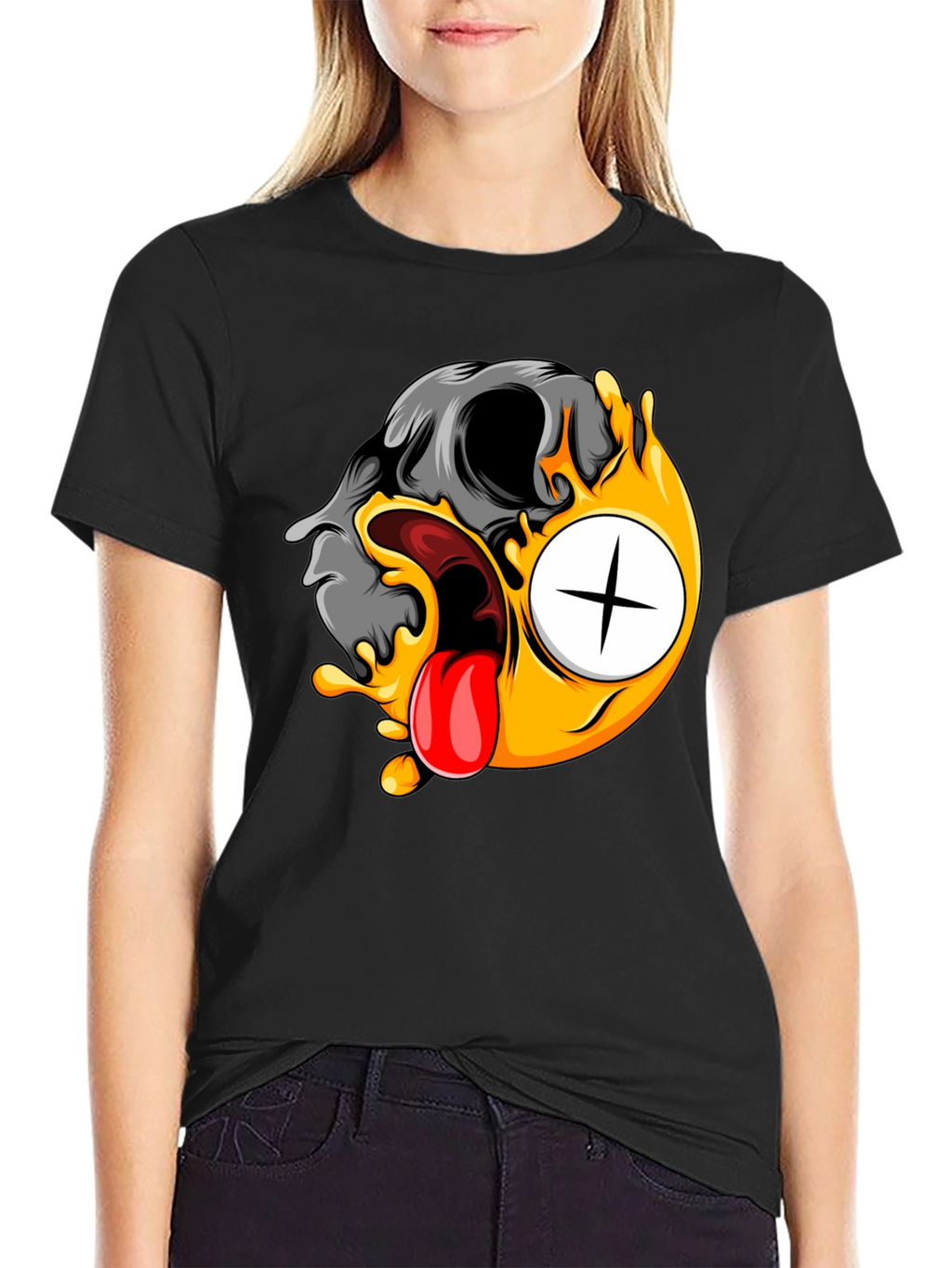 Skull Emoji Graphic Tee - Black