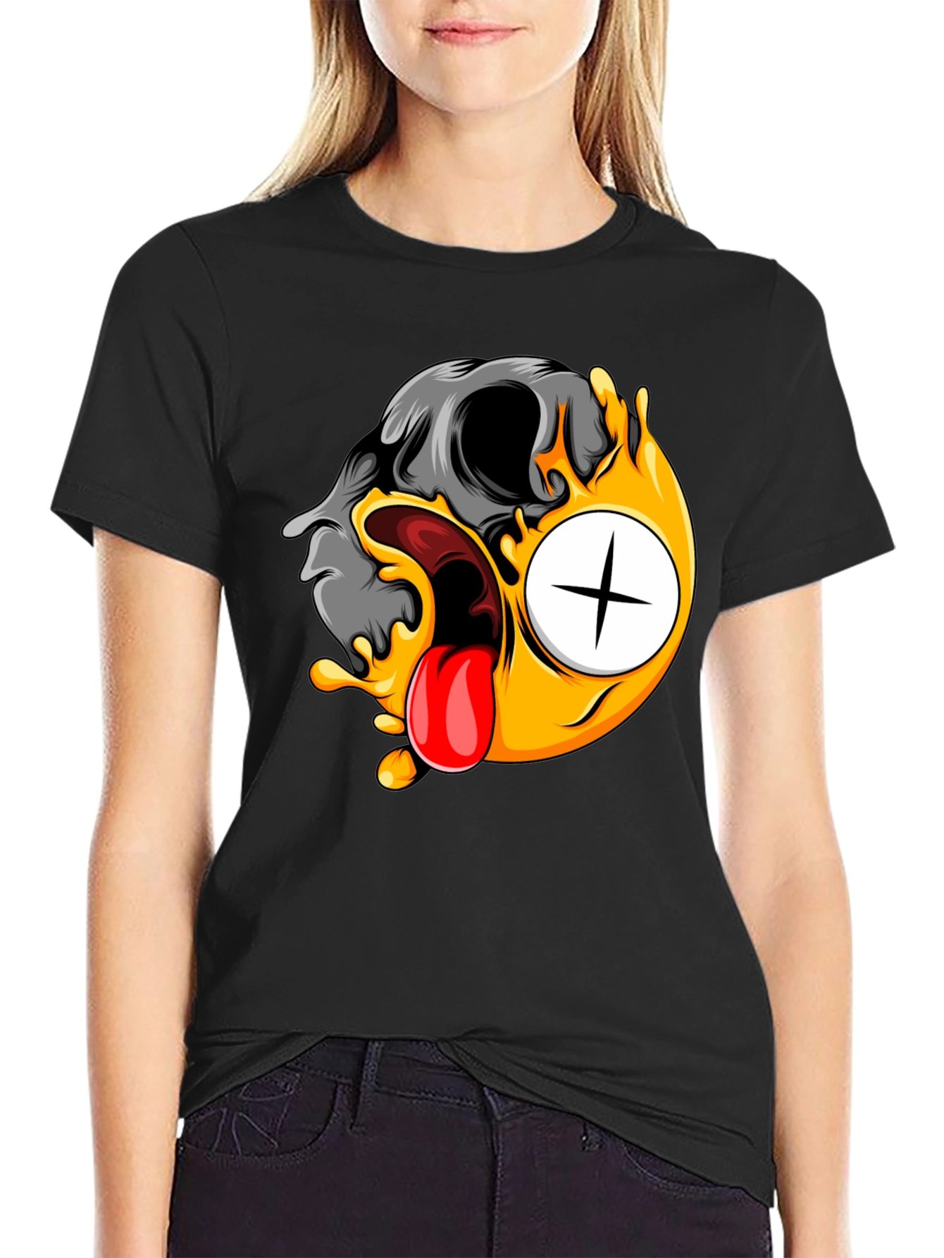 Skull Emoji Graphic Tee - Black