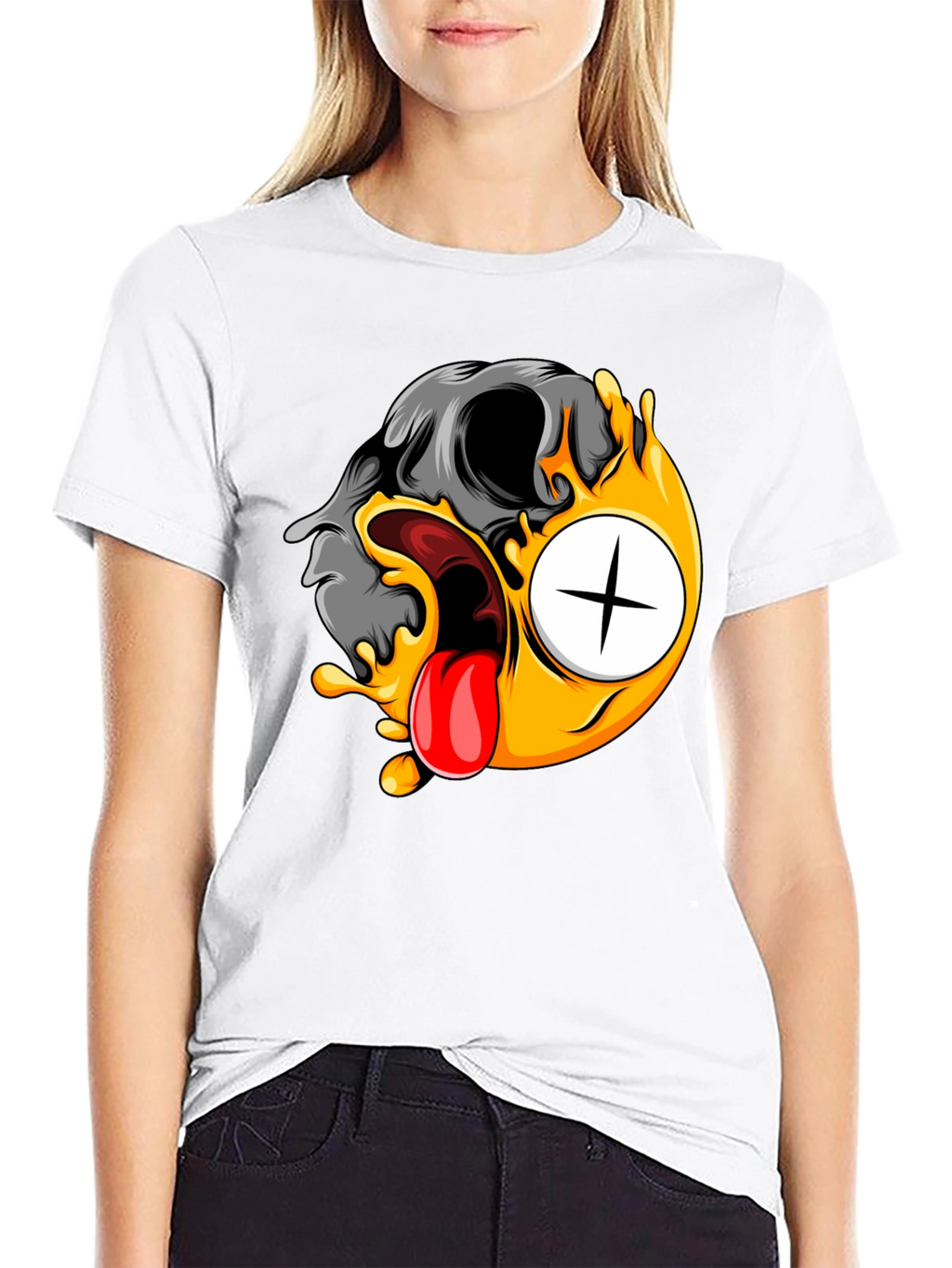 Skull Emoji Graphic Tee - Black