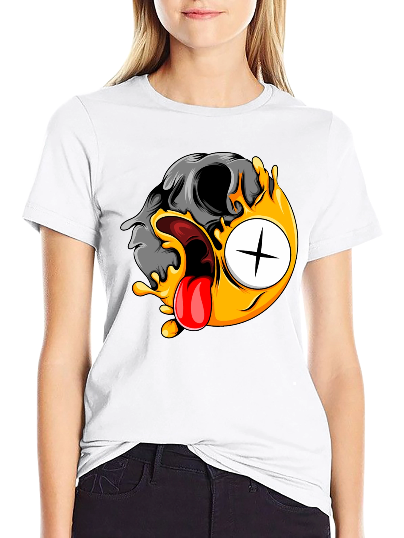 Skull Emoji Graphic Tee - Black
