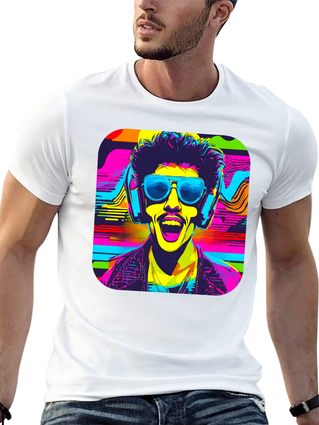 Vibrant Retro Rave Graphic T-Shirt