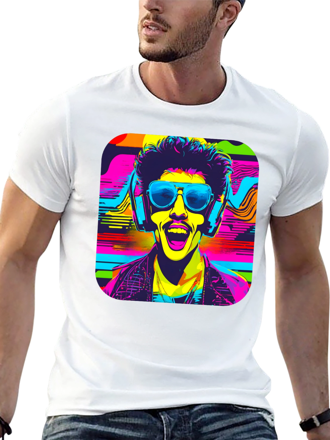 Vibrant Retro Rave Graphic T-Shirt