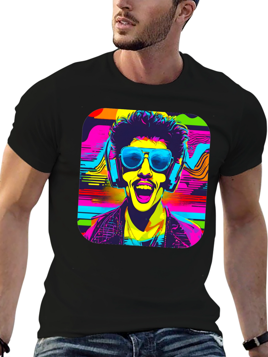 Vibrant Retro Rave Graphic T-Shirt