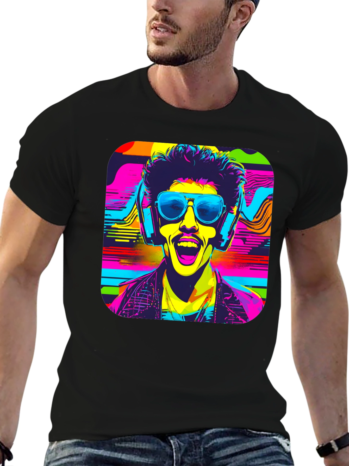 Vibrant Retro Rave Graphic T-Shirt