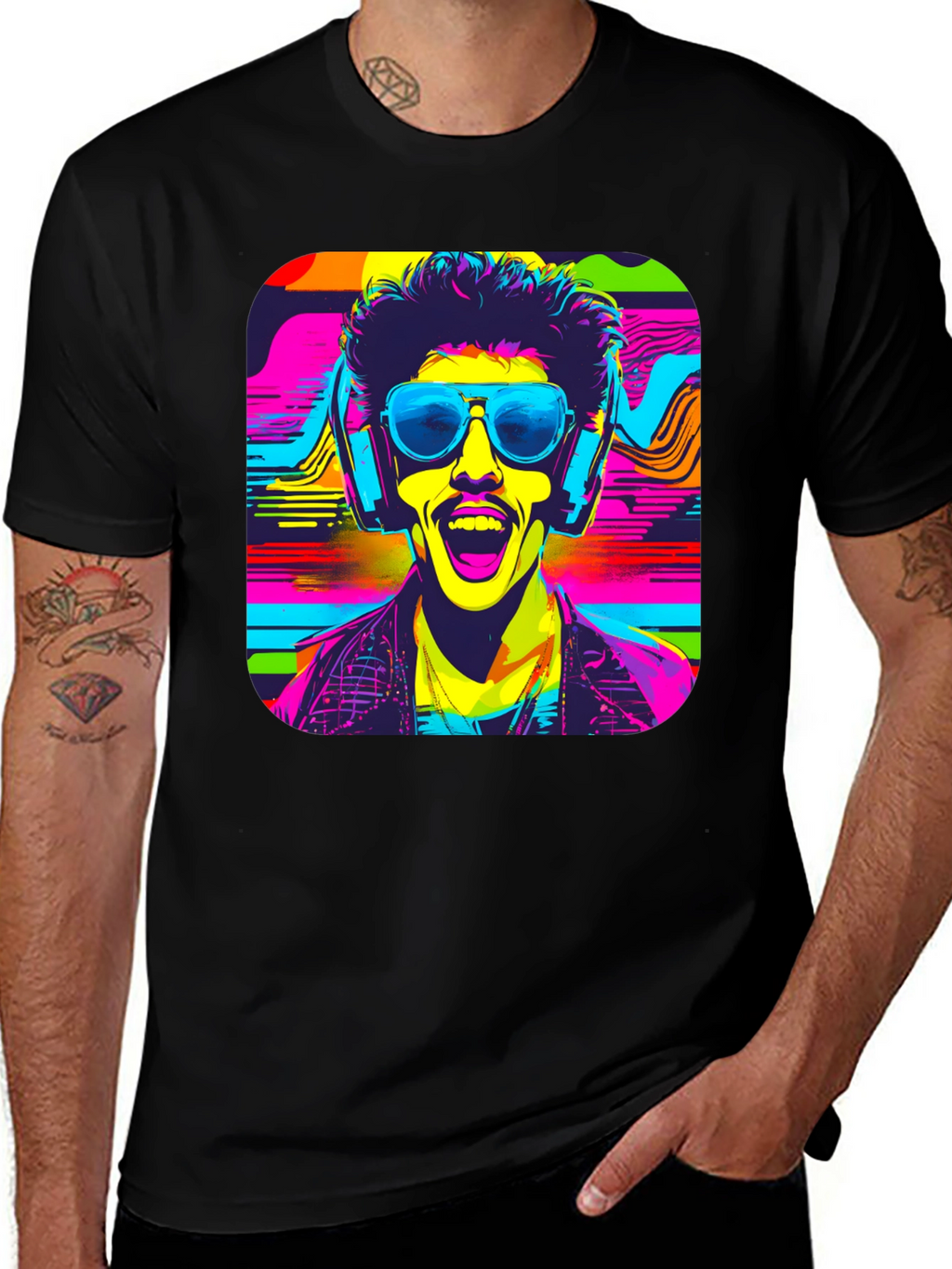 Vibrant Retro Rave Graphic T-Shirt